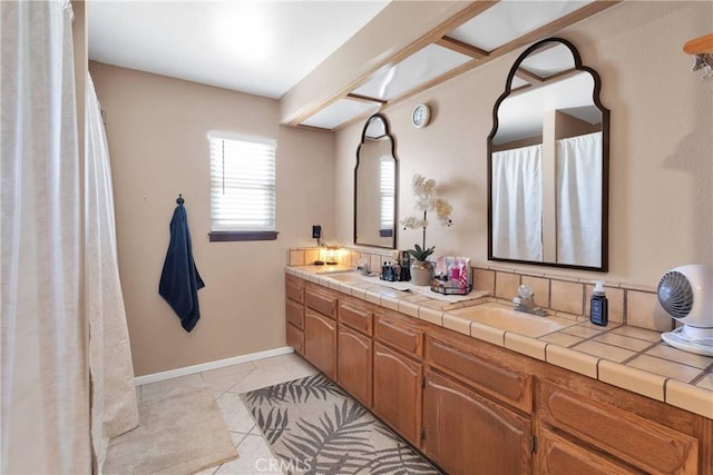 14616 Lighthouse Ln, Helendale, CA 92342 - bathroom with double vanity and tile patterned floors