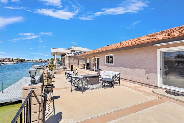 14616 Lighthouse Ln, Helendale, CA 92342 - view of patio with outdoor lounge area and a water view