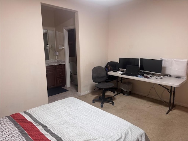 2944 E Via Terrano, Ontario, CA 91764 - bedroom featuring light colored carpet, an office area, and ensuite bathroom