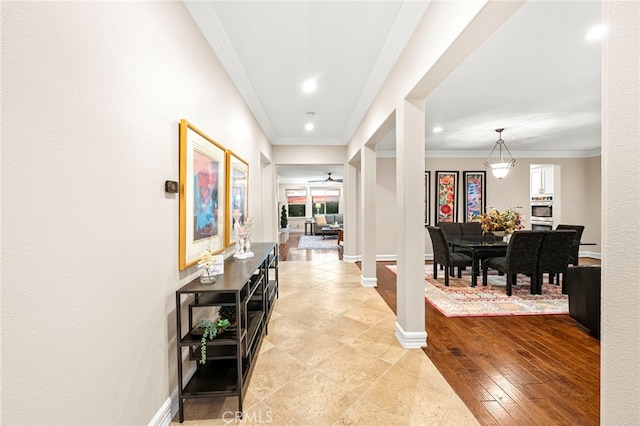 32872 Northshire Cir, Temecula, CA 92592 - hallway featuring recessed lighting, healthy amount of natural light, and ornamental molding