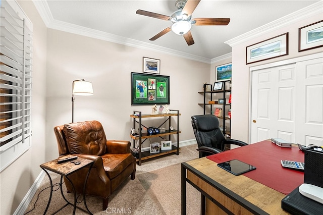 32872 Northshire Cir, Temecula, CA 92592 - carpeted office featuring ceiling fan and crown molding