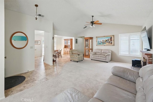 15144 Poppy Meadow St, Canyon Country, CA 91387 - living room with ceiling fan, vaulted ceiling, and carpet