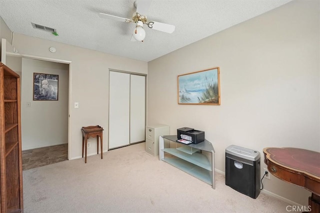 15144 Poppy Meadow St, Canyon Country, CA 91387 - sitting room featuring ceiling fan, carpet floors, and a textured ceiling