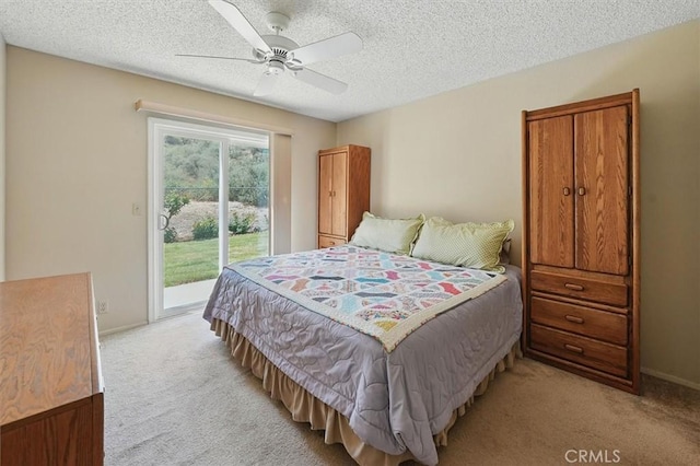 15144 Poppy Meadow St, Canyon Country, CA 91387 - bedroom with access to exterior, light carpet, a textured ceiling, and ceiling fan