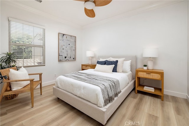 74 Townsend, Irvine, CA 92620 - bedroom with ornamental molding, light wood-type flooring, and a ceiling fan