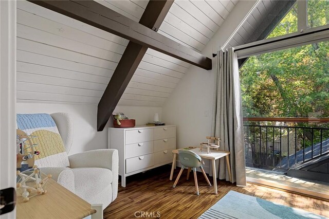345 Maple Dr, Lake Arrowhead, CA 92352 - sitting room with wood finished floors and wooden ceiling