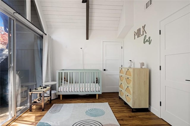 345 Maple Dr, Lake Arrowhead, CA 92352 - bedroom featuring wood finished floors and a crib