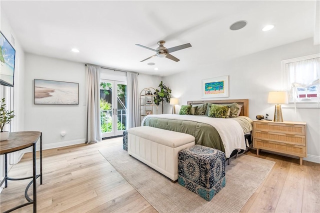 2726 Cardinal Dr, Costa Mesa, CA 92626 - bedroom with light wood-style floors, recessed lighting, access to outside, and a ceiling fan