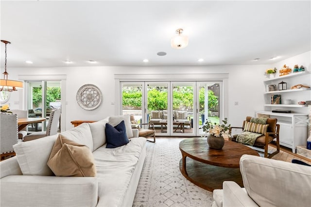 2726 Cardinal Dr, Costa Mesa, CA 92626 - living area featuring recessed lighting, light wood finished floors, and a chandelier