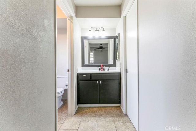 18110 Erik Ct Unit 593, Canyon Country, CA 91387 - bathroom with a textured wall, vanity, and ceiling fan