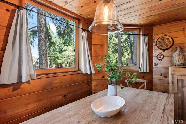 600 Rose Ln, Twin Peaks, CA 92391 - dining area with wood ceiling and wood walls