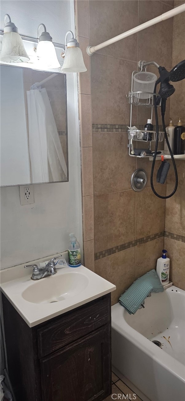 8014 Morton Ave, Los Angeles, CA 90001 - bathroom featuring vanity and shower / tub combo with curtain