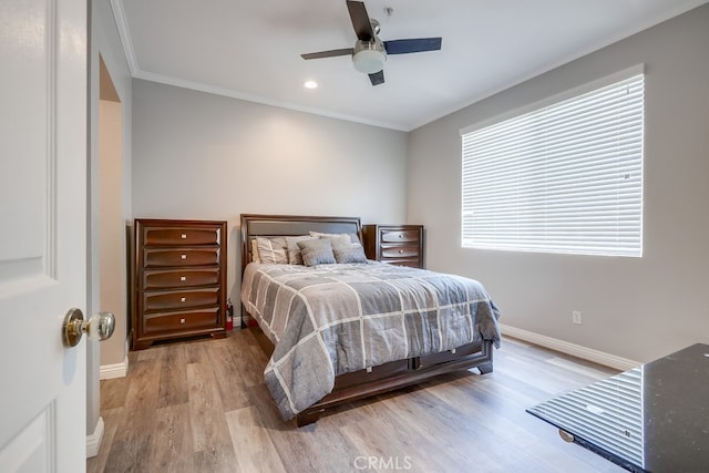 376 Gullotti Pl, Placentia, CA 92870 - bedroom featuring wood finished floors, ornamental molding, recessed lighting, and a ceiling fan
