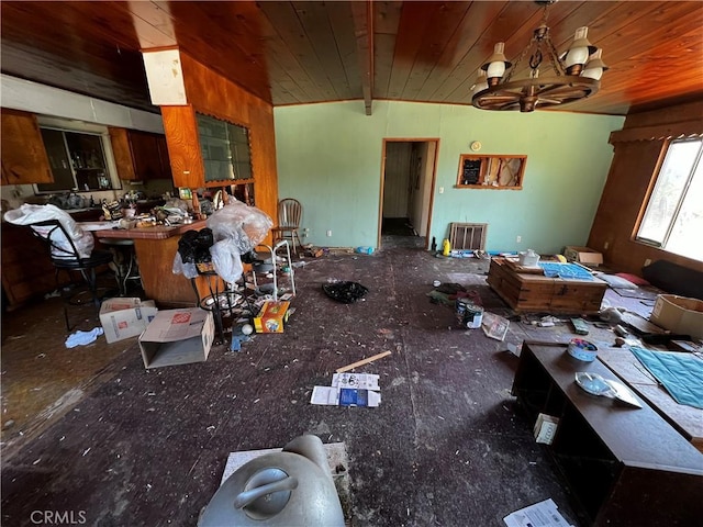 12449 6th St, Yucaipa, CA 92399 - miscellaneous room featuring wooden ceiling and a chandelier