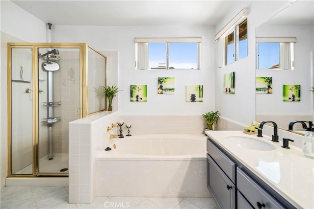 36536 Jenna Ln, Palmdale, CA 93550 - bathroom with a garden tub, vanity, a shower stall, and plenty of natural light