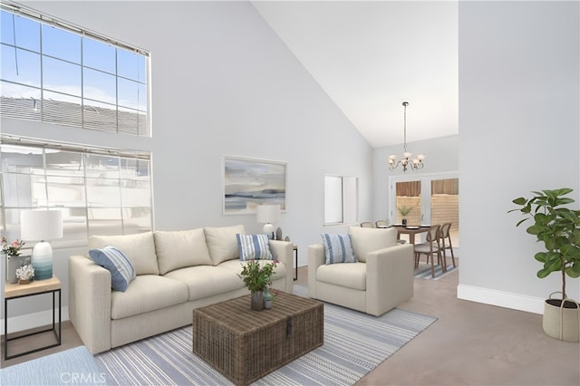 36536 Jenna Ln, Palmdale, CA 93550 - living area with high vaulted ceiling and a chandelier