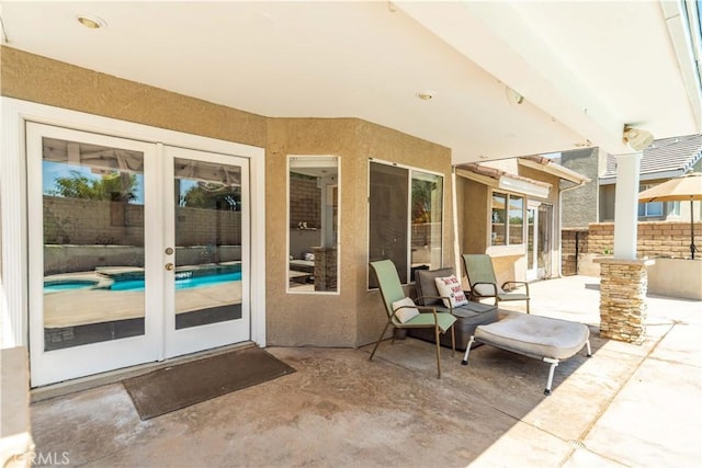 36536 Jenna Ln, Palmdale, CA 93550 - view of patio / terrace featuring french doors and a pool with connected hot tub