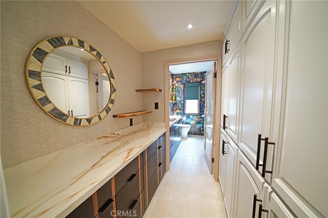 1525 N Hayworth Ave Unit 304, Los Angeles, CA 90046 - bathroom with vanity, recessed lighting, and tile patterned floors