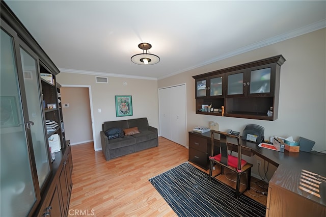 1525 N Hayworth Ave Unit 304, Los Angeles, CA 90046 - office area with ornamental molding and light wood-type flooring