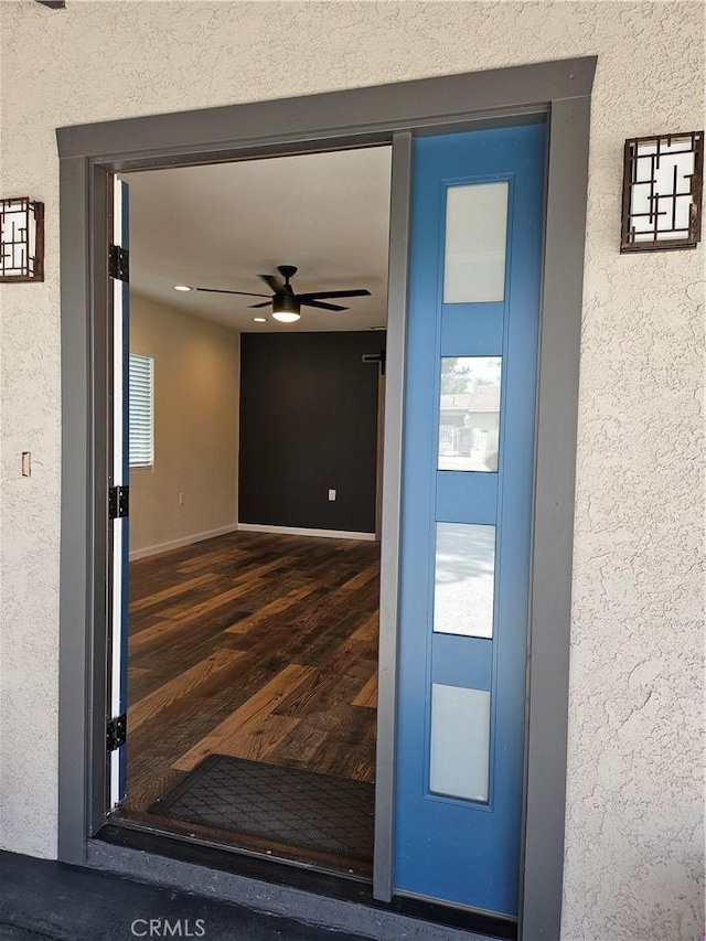 8463 California Ave, Riverside, CA 92504 - entrance to property featuring stucco siding and a ceiling fan