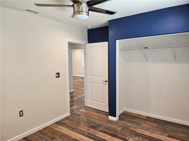 8463 California Ave, Riverside, CA 92504 - unfurnished bedroom featuring dark wood-type flooring, a closet, and ceiling fan