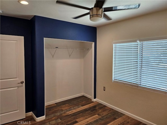 8463 California Ave, Riverside, CA 92504 - unfurnished bedroom featuring wood finished floors, a closet, a ceiling fan, and recessed lighting