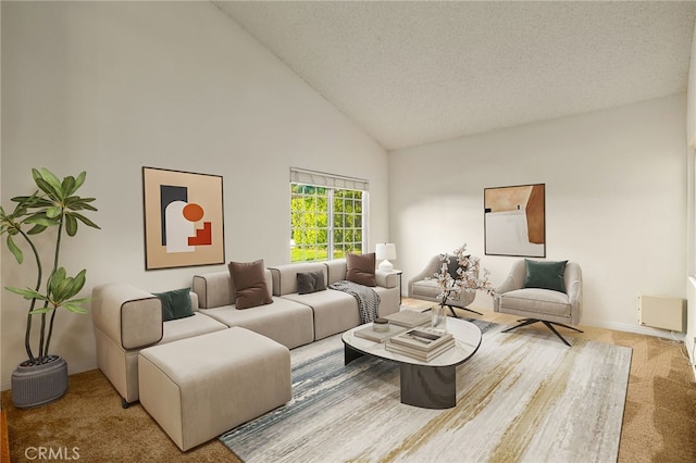 1722 Calle Alto, San Dimas, CA 91773 - carpeted living area featuring high vaulted ceiling and a textured ceiling