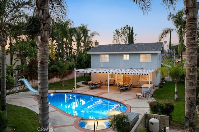 1722 Calle Alto, San Dimas, CA 91773 - rear view of property with a patio, outdoor dining space, stucco siding, and a chimney