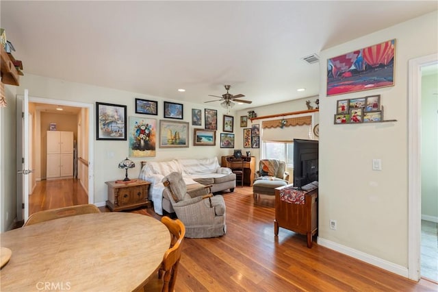 1117 Gladstone St, La Verne, CA 91750 - living area featuring ceiling fan, recessed lighting, and wood finished floors