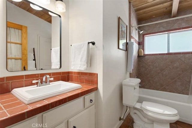 3331 Via Altamira, Fallbrook, CA 92028 - full bathroom featuring wooden ceiling, shower / bathtub combination, and vanity