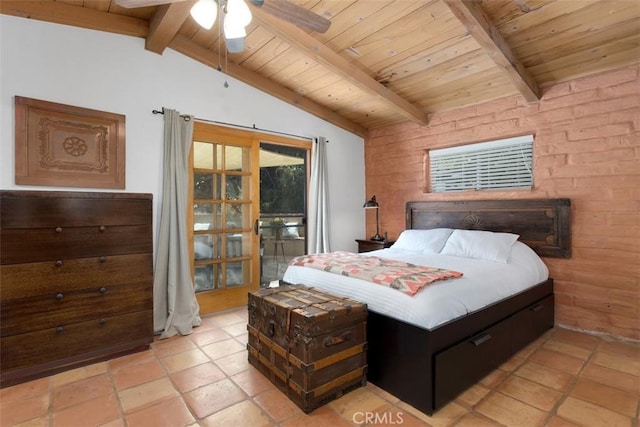 3331 Via Altamira, Fallbrook, CA 92028 - bedroom featuring wood ceiling, a ceiling fan, and access to outside
