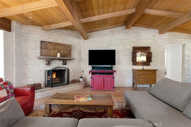 3331 Via Altamira, Fallbrook, CA 92028 - living room with wooden ceiling and a stone fireplace