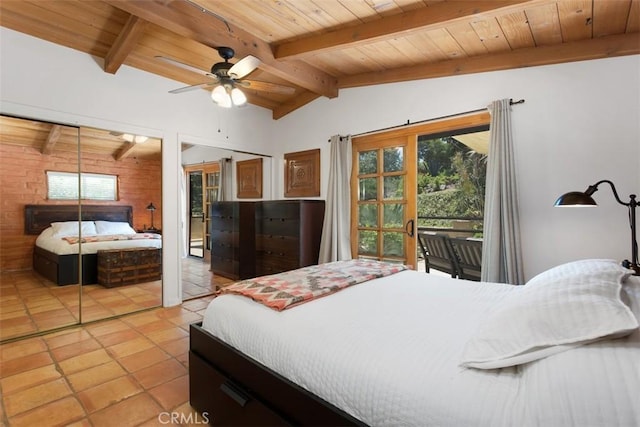 3331 Via Altamira, Fallbrook, CA 92028 - bedroom with two closets, multiple windows, light tile patterned floors, and wood ceiling