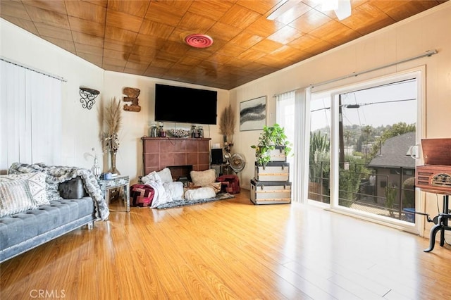 3432 Larissa Dr, Los Angeles, CA 90026 - living area featuring wooden ceiling and wood finished floors
