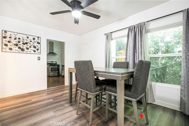 3432 Larissa Dr, Los Angeles, CA 90026 - dining space featuring wood finished floors and a ceiling fan