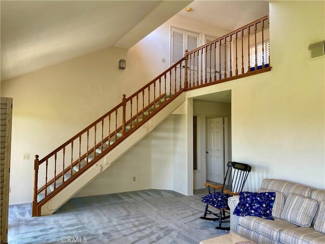 28432 Alava, Mission Viejo, CA 92692 - stairs with carpet flooring and high vaulted ceiling