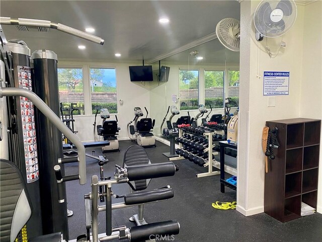 28432 Alava, Mission Viejo, CA 92692 - workout area with ornamental molding, healthy amount of natural light, and recessed lighting