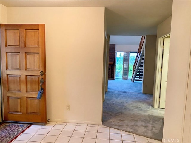 28432 Alava, Mission Viejo, CA 92692 - entrance foyer with light carpet, light tile patterned floors, and stairway