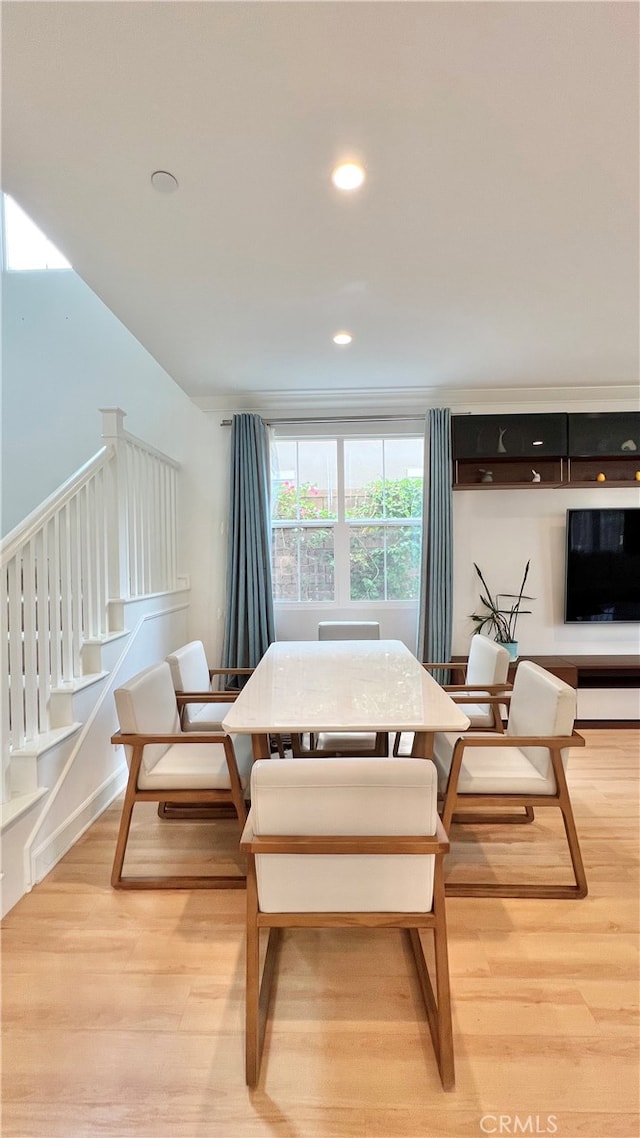 122 Espina, Irvine, CA 92620 - dining room with light wood-style flooring, stairs, recessed lighting, and breakfast area