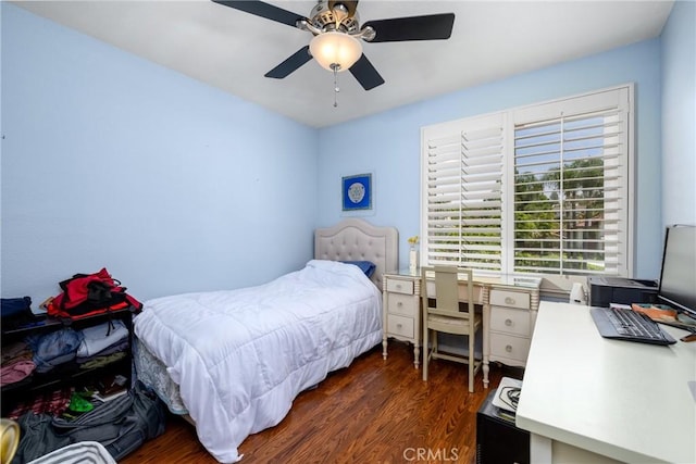 6255 Barranca Dr, Riverside, CA 92506 - bedroom featuring dark wood-type flooring, a desk, and ceiling fan