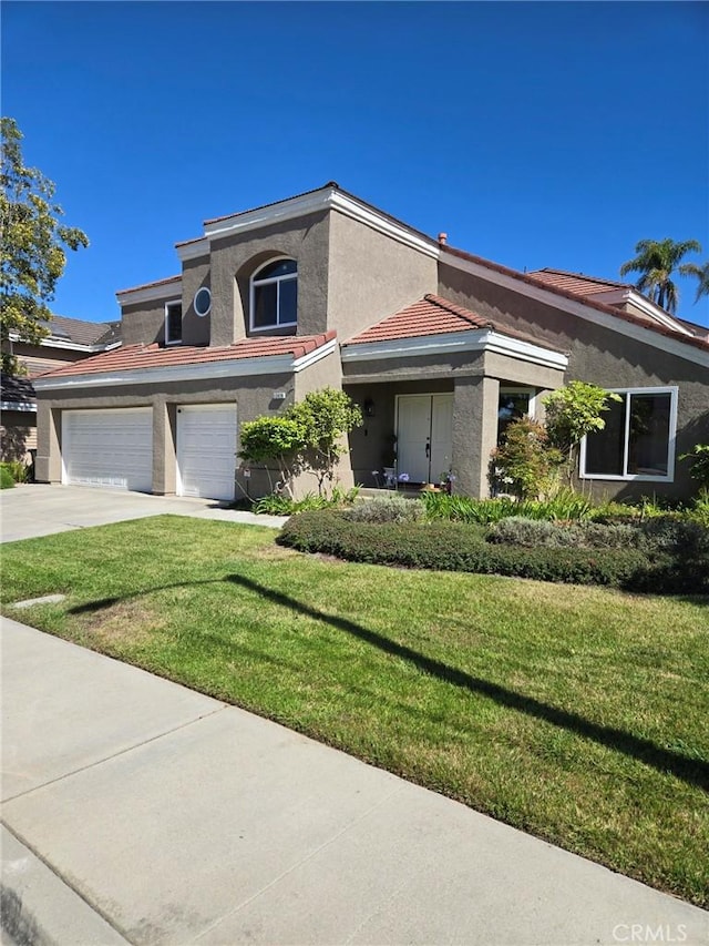 12026 Haven Crest St, Moorpark, CA 93021 - view of front of property featuring stucco siding, driveway, a front lawn, and a garage