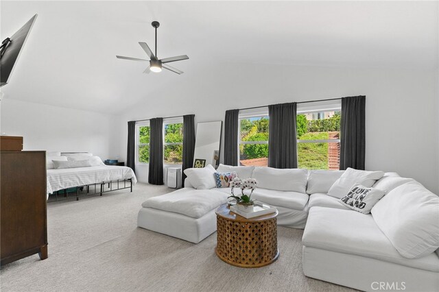 12026 Haven Crest St, Moorpark, CA 93021 - bedroom featuring carpet flooring, ceiling fan, and high vaulted ceiling
