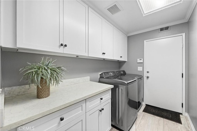 14181 Vai Brothers Dr, Rancho Cucamonga, CA 91739 - laundry room with independent washer and dryer, cabinet space, and ornamental molding