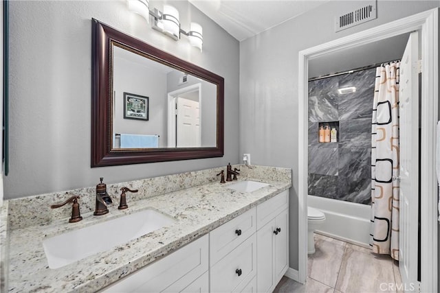 14181 Vai Brothers Dr, Rancho Cucamonga, CA 91739 - bathroom featuring double vanity and shower / bath combination with curtain