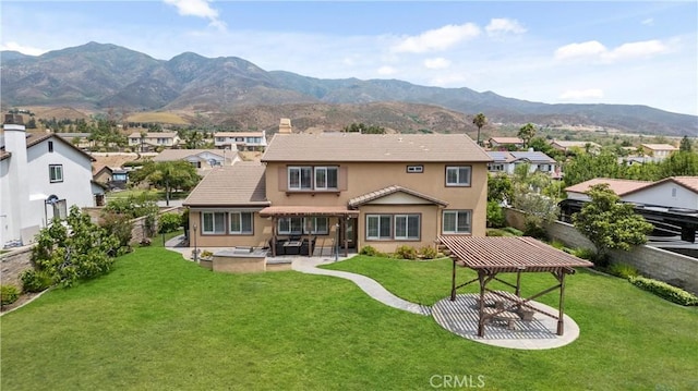 14181 Vai Brothers Dr, Rancho Cucamonga, CA 91739 - rear view of house featuring a gazebo, a mountain view, a patio area, and a residential view