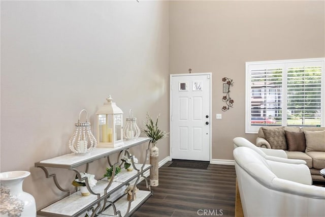 14181 Vai Brothers Dr, Rancho Cucamonga, CA 91739 - entryway featuring a towering ceiling and dark wood-type flooring