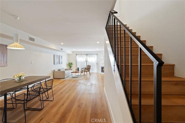 525 E Verdugo Ave Unit E, Burbank, CA 91501 - staircase with wood finished floors and recessed lighting