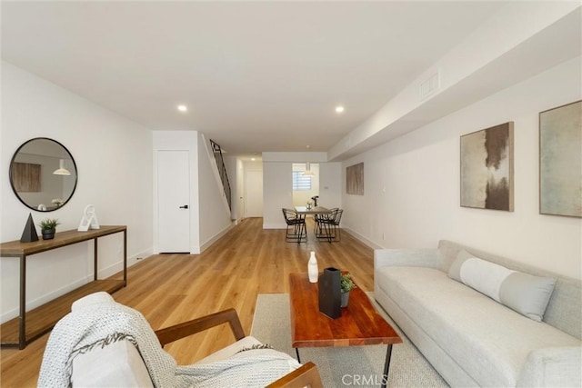525 E Verdugo Ave Unit E, Burbank, CA 91501 - living room featuring stairway, light wood-style floors, and recessed lighting