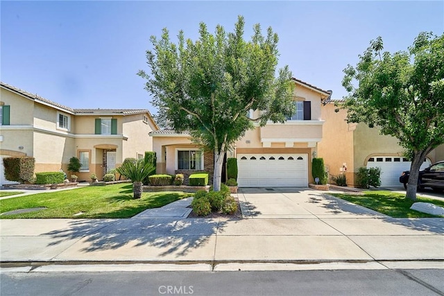 11853 Saybrook Dr, Rancho Cucamonga, CA 91730 - mediterranean / spanish home featuring an attached garage, driveway, stucco siding, and a tile roof
