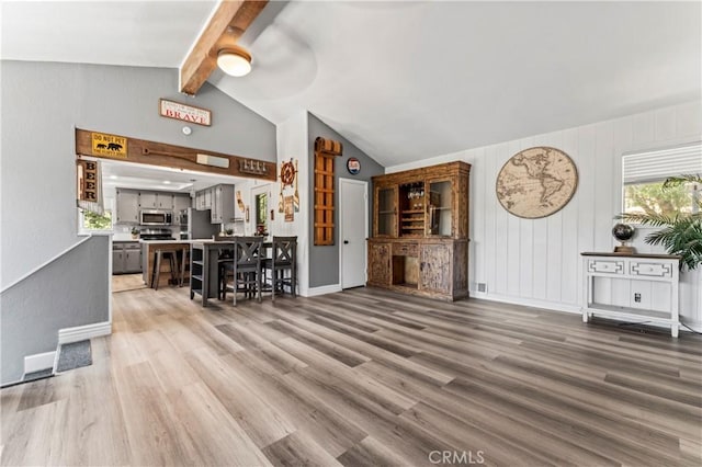 32538 Scandia Dr, Running Springs, CA 92382 - living room with wood finished floors and ceiling fan